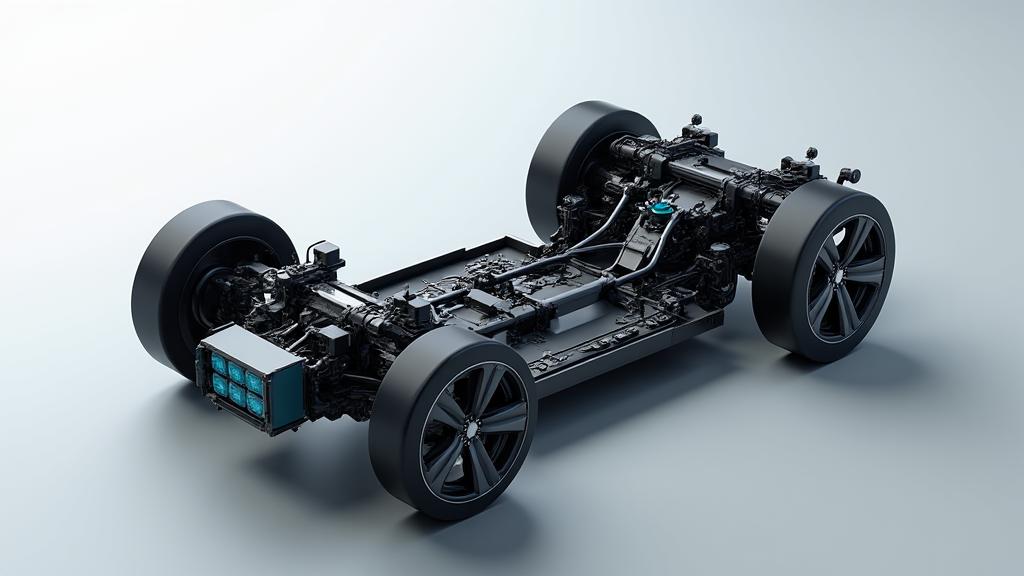 バッテリーケーシングが強調された電気自動車のシャシー